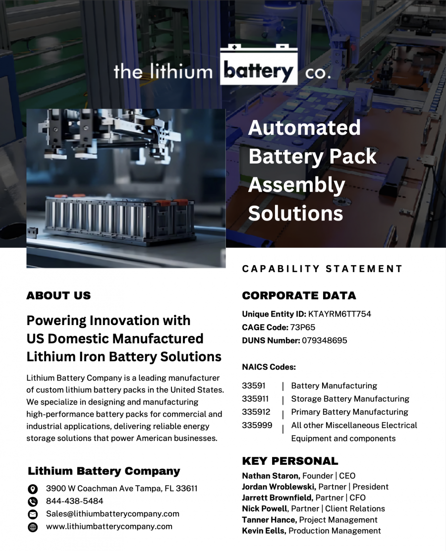 Lithium Battery Company Sets New Standard for American Manufacturing as Nation’s First All-in-One Battery Pack Factory